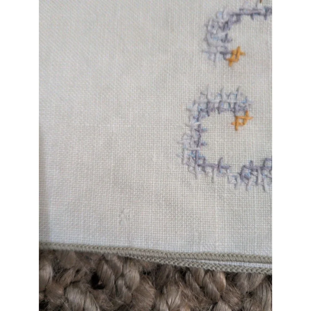 Vintage Linen Dinner Napkins Set Of 4 Cross Stitch Embroidery Blue Gold Metallic